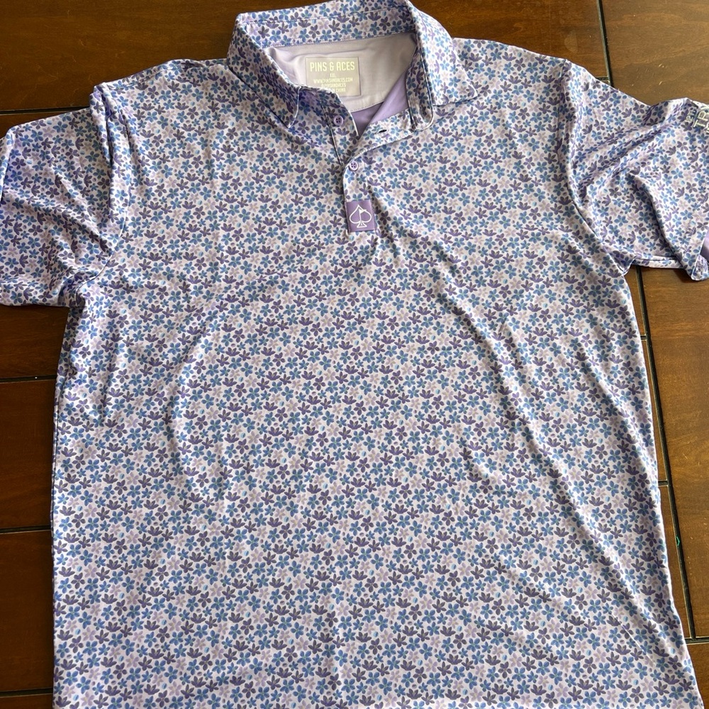 Pins And Aces Xxl lavender Golf Shirt With Flowers
